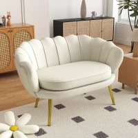 HOMCOM Vintage 2-Sitzer Sofa, Couch, Polstermöbel, Samtoptik, bis 150 kg, Creme/Gold(m-2)