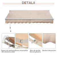Outsunny Copertină Extensibilă pentru Exterior, Copertină Roll-Up cu Deschidere Manivelă, 295x200 cm, Bej(m-7)