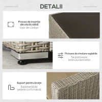 Outsunny Set Mobila de Gradina 4 Piese din Ratan PE, Salon de Exterior cu 1 Canapea, 2 Fotolii, 1 Masuta si  Perne Detasabile si Lavabile, Kaki si Bej(m-6)