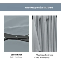 Outsunny Parasol z Oświetleniem LED Solar 4,5m, Podwójny Parasol Ogrodowy, Markiz, Tarasowy Okrągły Jasnoszary+Czarny(m-7)