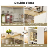 Multifunctional Bar Cabinet with Sliding Glass Doors, Versatile Storage, 360° Rotating Bar Table for Dining Room, 90L x 120W x 100H cm, White(m-6)
