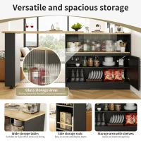 360° Swivelling Dining Bar Cabinet with Sliding Glass Doors, Open Shelves, Rotating Bar Table for Dining Room, 90L x 120W x 100H cm, Black(m-4)