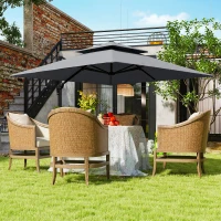 Outsunny 3 x 3(m) Cantilever Parasol with Aluminium Frame, Crank and Tilt, 360-Degree Rotation, Double Top Garden Umbrella with Cover (Only Cross Base), Light Grey(m-2)