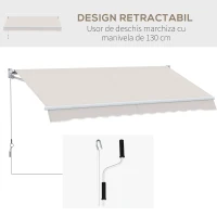 Outsunny Copertina pentru soare cu brate si actionare manuala, din aluminiu si poliester pentru exterior, 250x200 cm, alb crem(m-5)