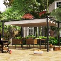 Outsunny 4 x 3(m) Aluminium Pergola with Retractable Roof, Garden Gazebo Canopy Shelter for Outdoor, Patio, Cream White(m-2)