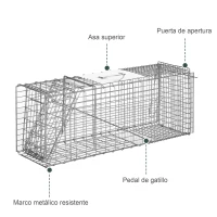 Outsunny Trampa para Animales Vivos Plegable 81x26x34,5 cm Jaula de Captura de Alambre con Puerta y Asa para Conejos Plata(m-6)