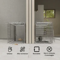 Outsunny Gabbia Trappola per Animali Vivi Pieghevole in Acciaio, 81x26x34.5cm, Argento(m-4)