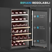 HOMCOM Cantinetta Vino Frigo per 41 Bottiglie, Capacità 91L, Controllo Temperatura e Ripiani in Legno, Nero(m-7)
