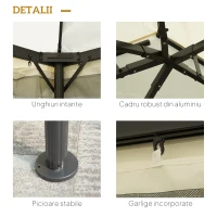 Foisor Outsunny cu Acoperis dublu, Plasa de tantari, Perdele laterale, culoare crema alba 3x4m(m-6)