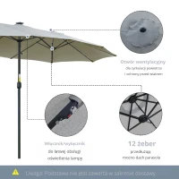 Outsunny Parasol z Oświetleniem LED Solar 4,5m, Podwójny Parasol Ogrodowy, Markiz, Tarasowy Okrągły Jasnoszary+Czarny(m-5)