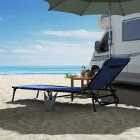Outsunny Foldable Sun Lounger, Outdoor 4 Level Adjustable Backrest Reclining Chaise Chair, Steel Frame Recliner Chair for Camping, Hiking, Navy Blue(m-15)
