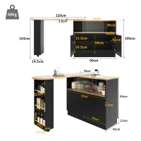 360° Swivelling Dining Bar Cabinet with Sliding Glass Doors, Open Shelves, Rotating Bar Table for Dining Room, 90L x 120W x 100H cm, Black(m-3)