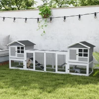 PawHut Klatka dla królików, małych zwierząt z drewna z wybiegiem, rampą(m-10)