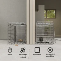 Outsunny Capcana pentru animale , 81 x 26 x 34,5 cm Cusca umana pentru rozatoare pentru iepuri, pisici fara stapan, marmote, chipmunks, veverite, Argintie(m-4)