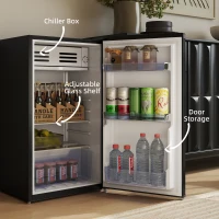 HOMCOM Under Counter Fridge, 85L Small Retro Refrigerator with Chiller Box, Adjustable Thermostat, Glass Shelves, Black(m-4)