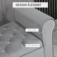 HOMCOM Banc de rangement bout de lit avec accoudoirs, tissu effet velours rembourré et capitonné, 126 x 48,5 x 57 cm, gris(m-6)