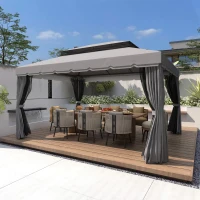 Outsunny 3 x 4m Aluminium Garden Gazebo, Marquee Canopy Shelter Pavilion Party Tent with Nets and Curtains for Garden and Deck, Dark Grey(m-2)