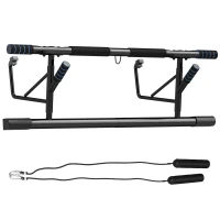 SPORTNOW Pull-Up Bar, No-Drilling Chin-Up Bar, Push-Up Stand with Resistance Bands, Padded Handles for Home Gym Exercise, Blue(m-1)
