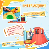 Outsunny 4 in 1 Castel Gonflabil pentru Copii cu Tobogan Piscina Trambulina Perete de Catarat, Casa Gonflabila cu Suflanta Geanta de Depozitare, 4,35 x 2,45 x 2 m(m-7)