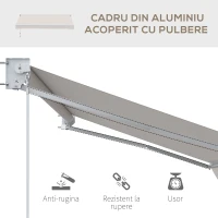 Outsunny Copertina pentru soare cu brate si actionare manuala, din aluminiu si poliester pentru exterior, 250x200 cm, alb crem(m-7)