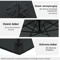 Parasol przeciwsłoneczny odpinany parasol na wysięgniku parasol na korbkę z korbką ręczną czarny(m-5)