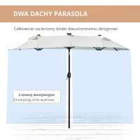 Outsunny Podwójny parasol, parasol tarasowy, nachylny, z panelem słonecznym, 35 diod LED, stal, beżowy, 2,95 x 1,50 x 2,19 m(m-6)