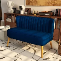 HOMCOM Sofa Retrodesign 2-Sitzer-Sofa, Holzbeine, 117 cm x 56,5 cm x 77 cm, Blau(m-2)