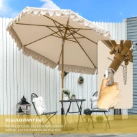 Parasol Outsunny z frędzlami, nachylany, z korbką, stal+poliester, khaki, Ø264 x 240 cm(m-4)