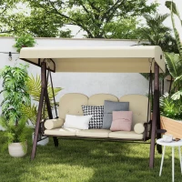 Outsunny 3-Sitzer Hollywoodschaukel Gartenschaukel mit Sonnendach Kissen Metall Polyester Khaki 116 x 206 x 183 cm(m-2)