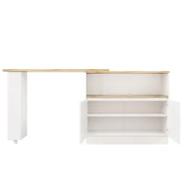 Multifunctional Bar Cabinet with Sliding Glass Doors, Versatile Storage, 360° Rotating Bar Table for Dining Room, 90L x 120W x 100H cm, White(m-13)