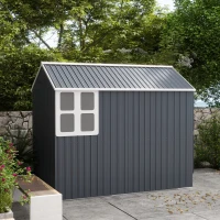 Outsunny Tuinhuis, metalen opbergschuur, dubbele deur, raam, 259x172x222 cm, grijs/wit(m-10)