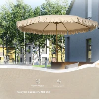 Parasol Outsunny z frędzlami, nachylany, z korbką, stal+poliester, khaki, Ø264 x 240 cm(m-6)