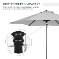 Outsunny Umbrela de Gradina cu Deschidere cu Manivela, Umbrela pentru Exterior din Aluminiu, Φ196x200cm, Gri Deschis(m-7)