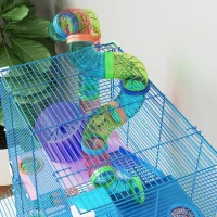 PawHut Jaula de Hámster con Túnel Plataformas Cuenco Bebedero Casita Rampas y Rueda de Ejercicio 46x30x58 cm Azul(m-9)