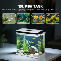 PawHut 13L Glass Aquarium Fish Tank with Filter, LED Lighting, for Betta, Guppy, Mini Parrot Fish, Shrimp, 29 x 20 x 30.5cm(m-5)