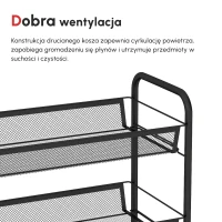 HOMCOM Wózek kuchenny z 5 koszami z drutu, 4 haczykami, 4 kołami, 2 uchwytami, stal/tworzywo sztuczne, 45x26,5x106 cm, Czarny(m-5)