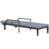 Outsunny Outdoor PE Rattan Sun Lounger, 5-Level Adjustable Backrest Wicker Outdoor Chaise Recliner, Garden Chair with 2 Wheels, Mixed Grey(m-11)