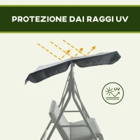Outsunny Dondolo 3 Posti con Tettuccio Regolabile e Cuscini, in Acciaio e Poliestere, 172x110x153 cm, Grigio(m-5)