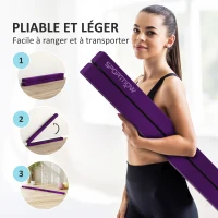 SPORTNOW Poutre gymnastique pliable 240 cm en velours, poutre d'équilibre avec fond antidérapant, pour enfants et adultes, violet(m-4)