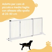 PawHut Cancellino per Cani Taglia Regolabile a 3 Pannelli, in Legno di Pino, 113-166x36x71 cm, Bianco(m-4)