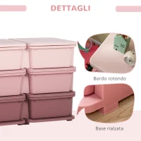 HOMCOM Cassettiera 6 Cassetti per Bambini 3-6 Anni con Bordi Arrotondati, in PP Rosa, 75x37x56.5 cm(m-7)
