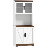 HOMCOM Alacena de Cocina Mueble Auxiliar con 2 Puertas de Vidrio y Baldas Ajustables 72x40x178 cm Blanco(m-1)