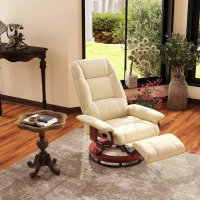 HOMCOM Fotel Relaksacyjny, Regulowany, z Funkcją Leżenia, do 120 kg, Ekoskóra, 78 x 87 x 100 cm, Kremowy(m-10)