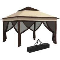 Outsunny Carpa Plegable 3,26x3,26x2,72m con Doble Techo Altura Ajustable Mosquiteras Protección UV30+ y Bolsa de Transporte Beige(m-1)