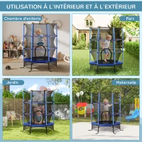 HOMCOM Trampoline Enfant Ø 1,63 × 1,9H m Filet de sécurité Porte zipée Couvre-Ressorts 6 poteaux rembourrés Inclus Bleu(m-6)