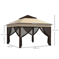 Outsunny Gazebo 3x3 Regolabile su 3 Livelli con Pareti Rimovibili, in Acciaio e tessuto Oxford, color Caffè e Beige(m-3)