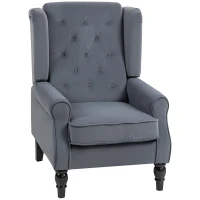 HOMCOM Wingback Accent Chair, Retro Upholstered Button Tufted Occasional Chair for Living Room and Bedroom, Grey(m-1)