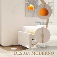 HOMCOM Lampada da Terra ad Arco con Interruttore a Pedale, in Marmo, Metallo e Plastica, 26x90x180 cm, Bianco e Arancione(m-4)