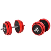 HOMCOM Hantelset 20/30KGS 2-IN-1 Hanteln&Langhanteln verstellbar Gewichtheben für Zuhause Fitness Muskel Rot+Schwarz 21,5 x 21,5 x 3,8 cm(m-14)