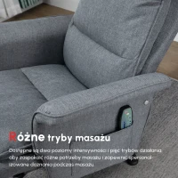 HOMCOM Fotel masujący z podnóżkiem, Elektryczny fotel do telewizji z wykończeniem w stylu lnu(m-6)